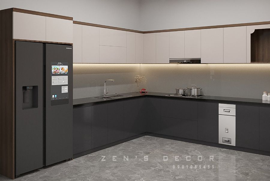 MẪU TỦ BẾP ACRYLIC CHỮ L ĐẸP PHÙ HỢP VỚI MỌI KIỂU NHÀ ỐNG – PB005