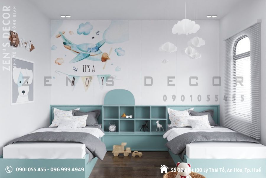 Thiết Kế Phòng Ngủ 2 Giường Đôi Cho Bé Trai Độc Đáo - PBĐ004