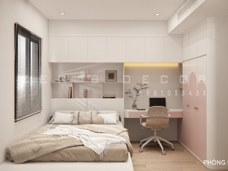 MẪU THIẾT KẾ PHÒNG NGỦ BÉ GÁI CHUNG CƯ GAM MÀU HỒNG DỊU DÀNG, ĐÁNG YÊU - PBE020