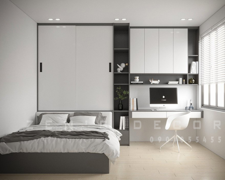 MẪU THIẾT KẾ NỘI THẤT PHÒNG NGỦ 9M2 HIỆN ĐẠI, TỐI GIẢN - PN005